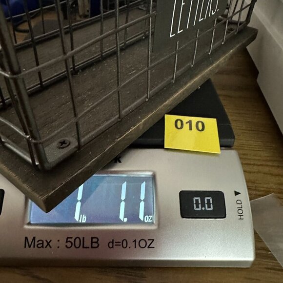 Rae Dunn LETTERS Wire Mail Basket Organizer Wood Base Farmhouse Office Decor - Picture 12 of 12